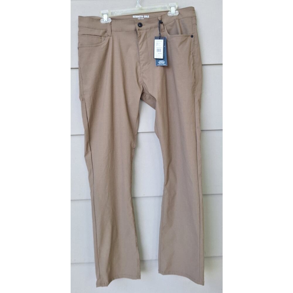 Kenneth Cole Men's Slim Fit Lightweight Tech Pants Chinos Tan 36x30 $79 Summer